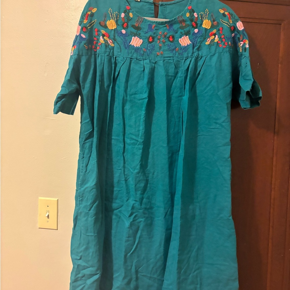 Teal Embroidered Dress